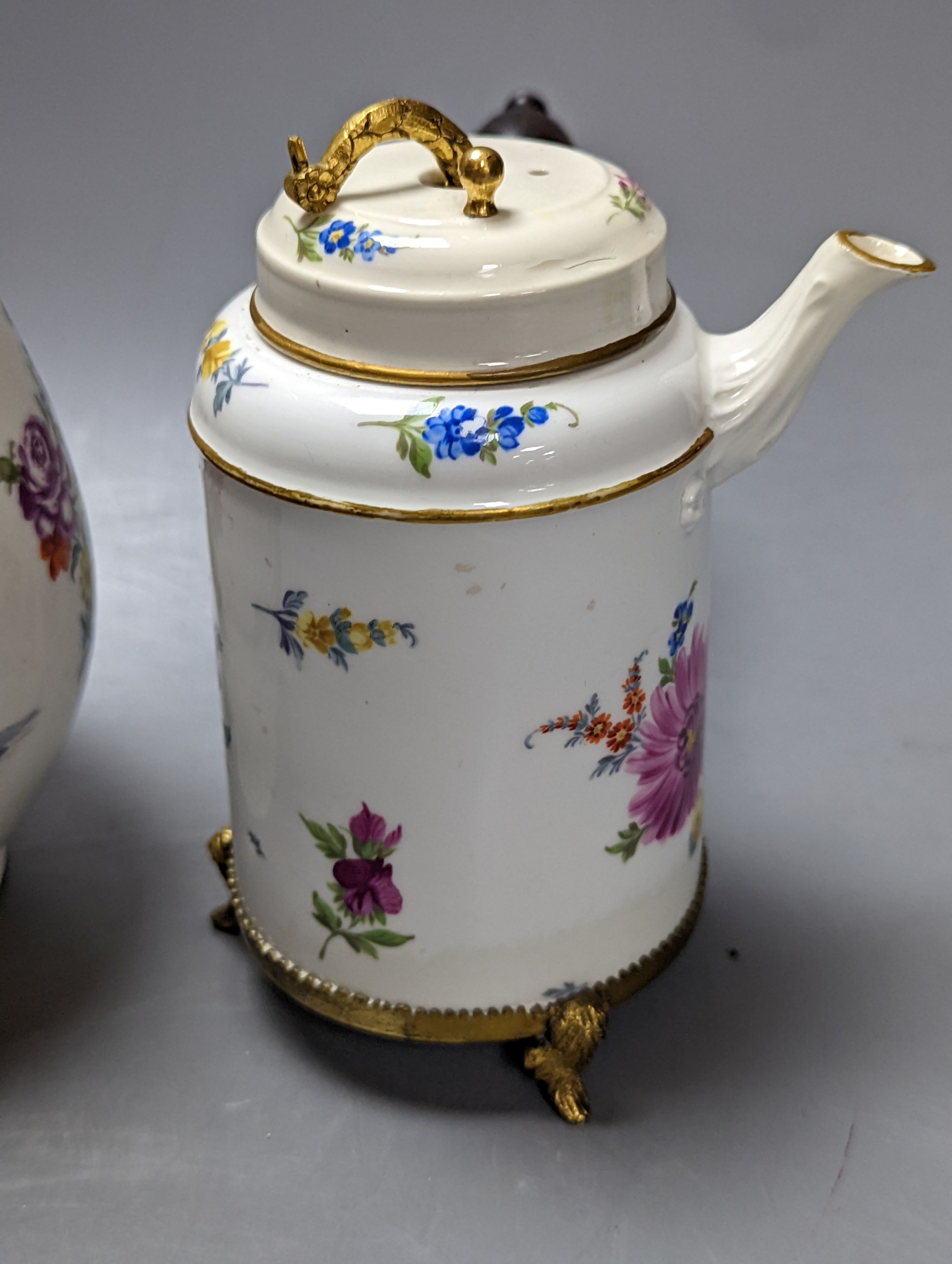 An 18th century Meissen hotwater pot and a Marcolini period coffee or chocolate pot (a.f) tallest 25cm (2)